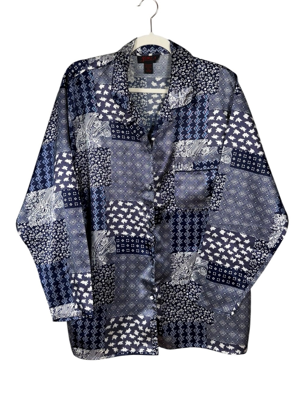 Vintage Y2K Gomez Patchwork Button Down Shirt Size Large Bohemian 90s Artsy